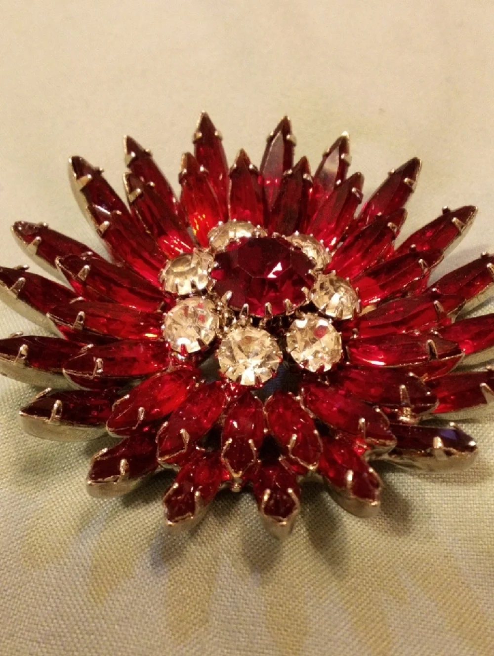 Red Crystal Flower Brooch - Sparkling Statement Pin